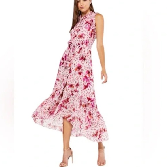MISA Los Angeles Aurelie Pink Floral Midi Dress Sleeveless Gardenia Size S Boho - Picture 2 of 15